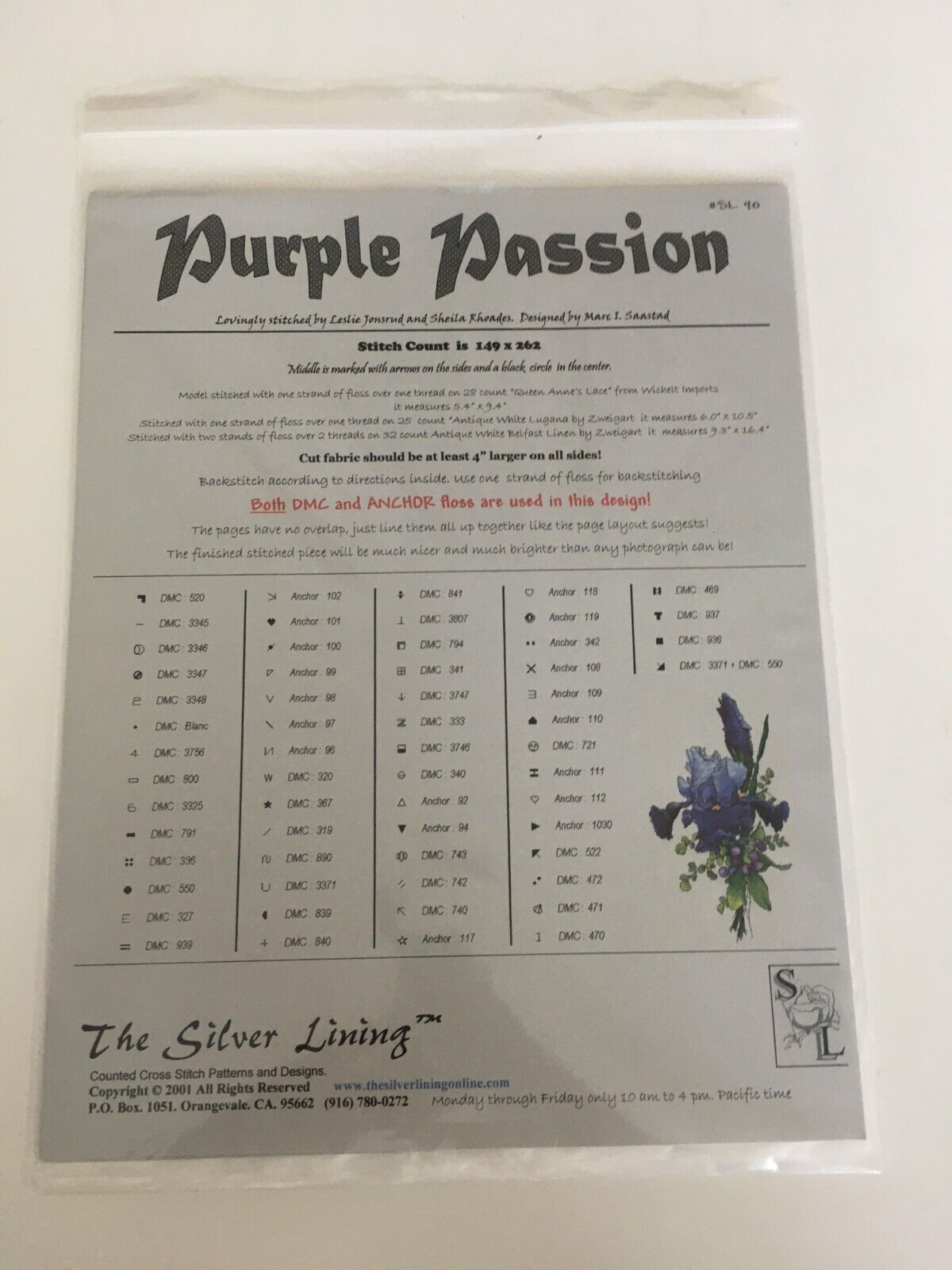 The Silver Lining Counted Cross Stitch Pattern Purple Passion Flower Iris Nature Botanical Needlework Cottagecore