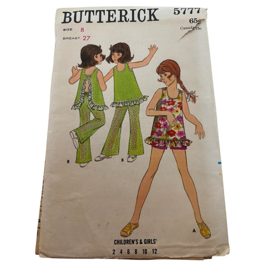Butterick Sewing Pattern 5777 Girls Top Pants Shorts Summer Outfit Vintage 1960s