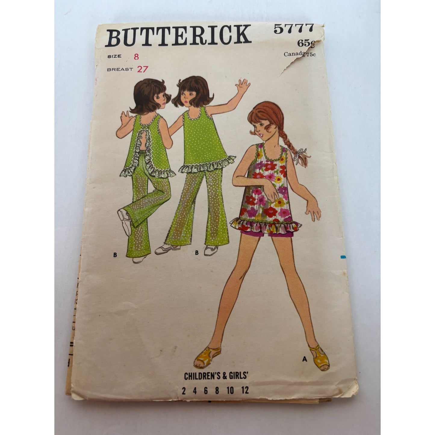 Butterick Sewing Pattern 5777 Girls Top Pants Shorts Summer Outfit Vintage 1960s