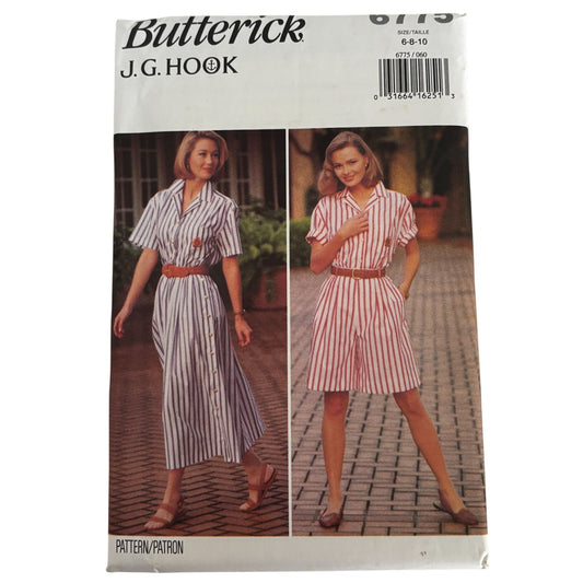Butterick Sewing Pattern 6775 90s Shirt Dress Shorts Preppy Summer Outfit Skirt 6-10 Uncut