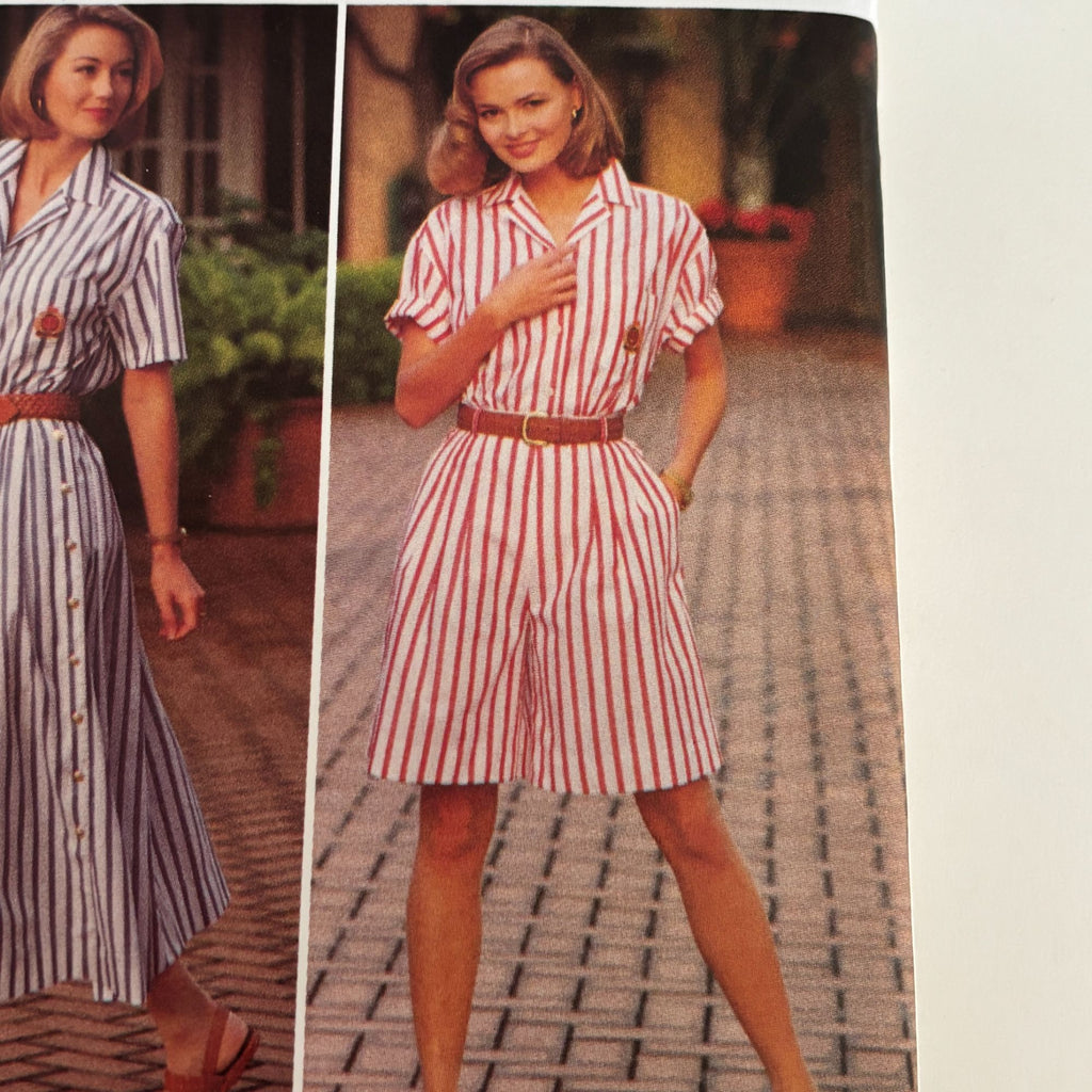 Butterick Sewing Pattern 6775 90s Shirt Dress Shorts Preppy Summer Outfit Skirt 6-10 Uncut