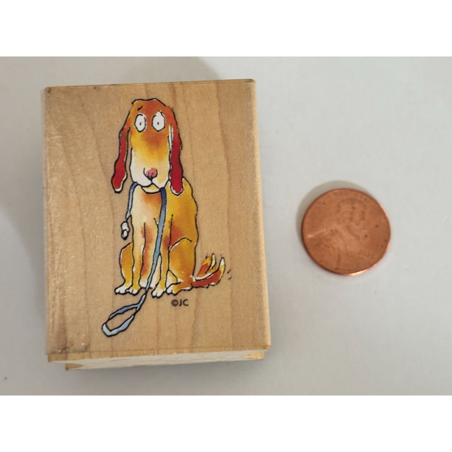 All Night Media Rubber Stamp Dog Walking Leash Pet Walkies Animal Wood Mounted