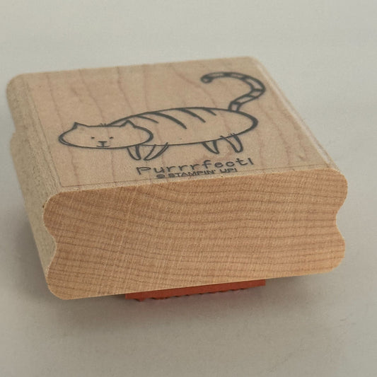 Stampin Up Wood Rubber Stamp Cat Pun Purrrfect Perfect Card Making Words Funny
