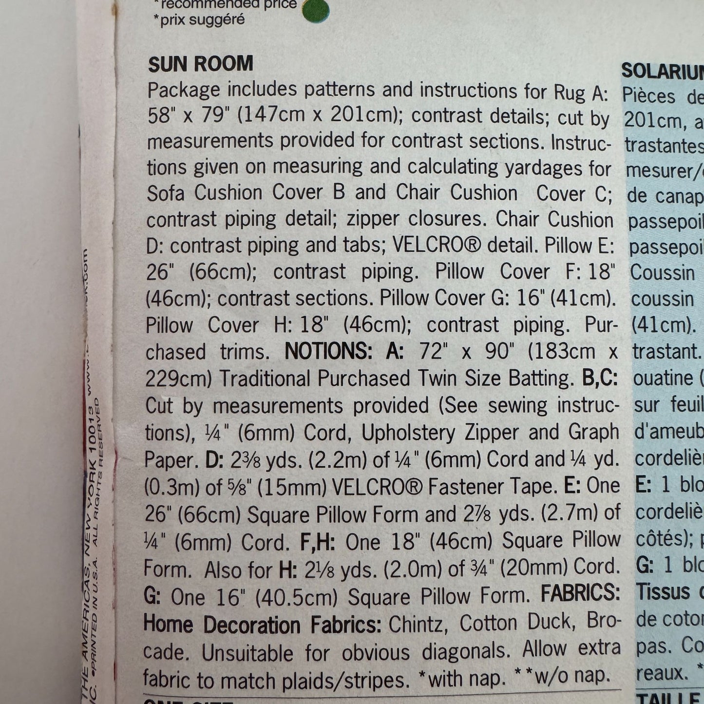 Butterick Sewing Pattern 6108 Waverly Sun Room Sofa Cushion Pillow Chair Cover