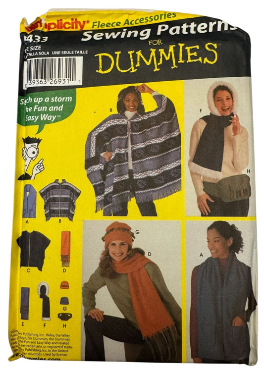 Simplicity Sewing Pattern for Dummies 5433 Poncho Scarf Hat Fanny Pack Bag Uncut
