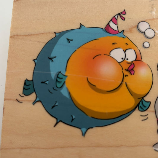 Art Impressions Rubber Stamp Deep Breath Birthday Fish Blowing Cake Candle 4595