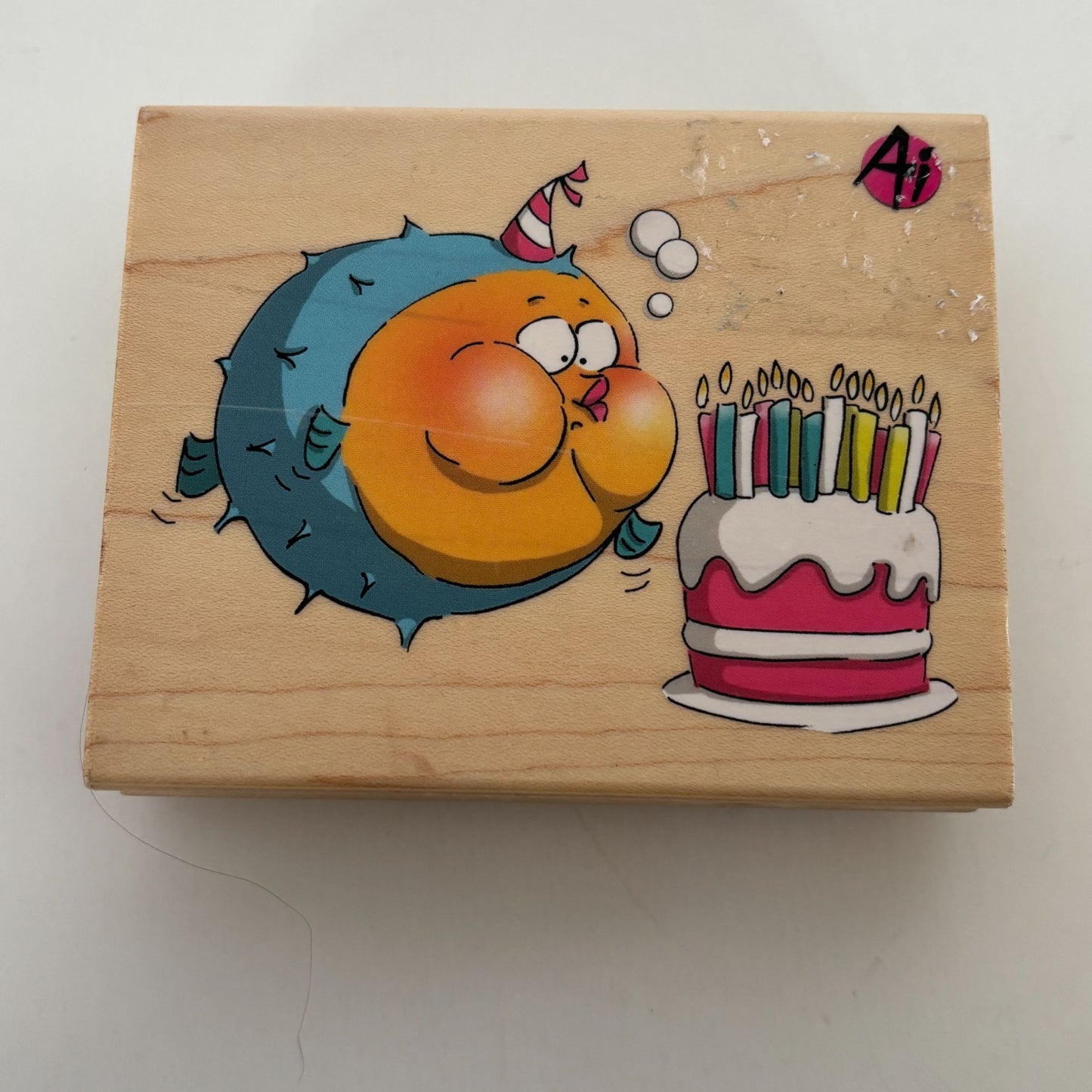 Art Impressions Rubber Stamp Deep Breath Birthday Fish Blowing Cake Candle 4595