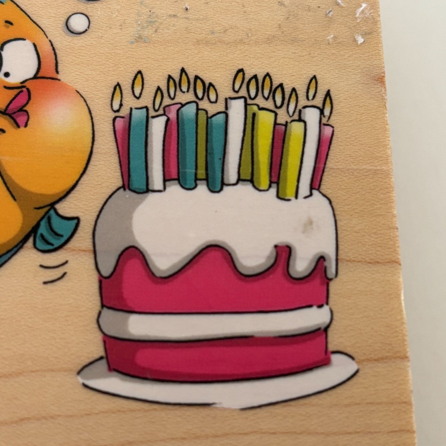 Art Impressions Rubber Stamp Deep Breath Birthday Fish Blowing Cake Candle 4595