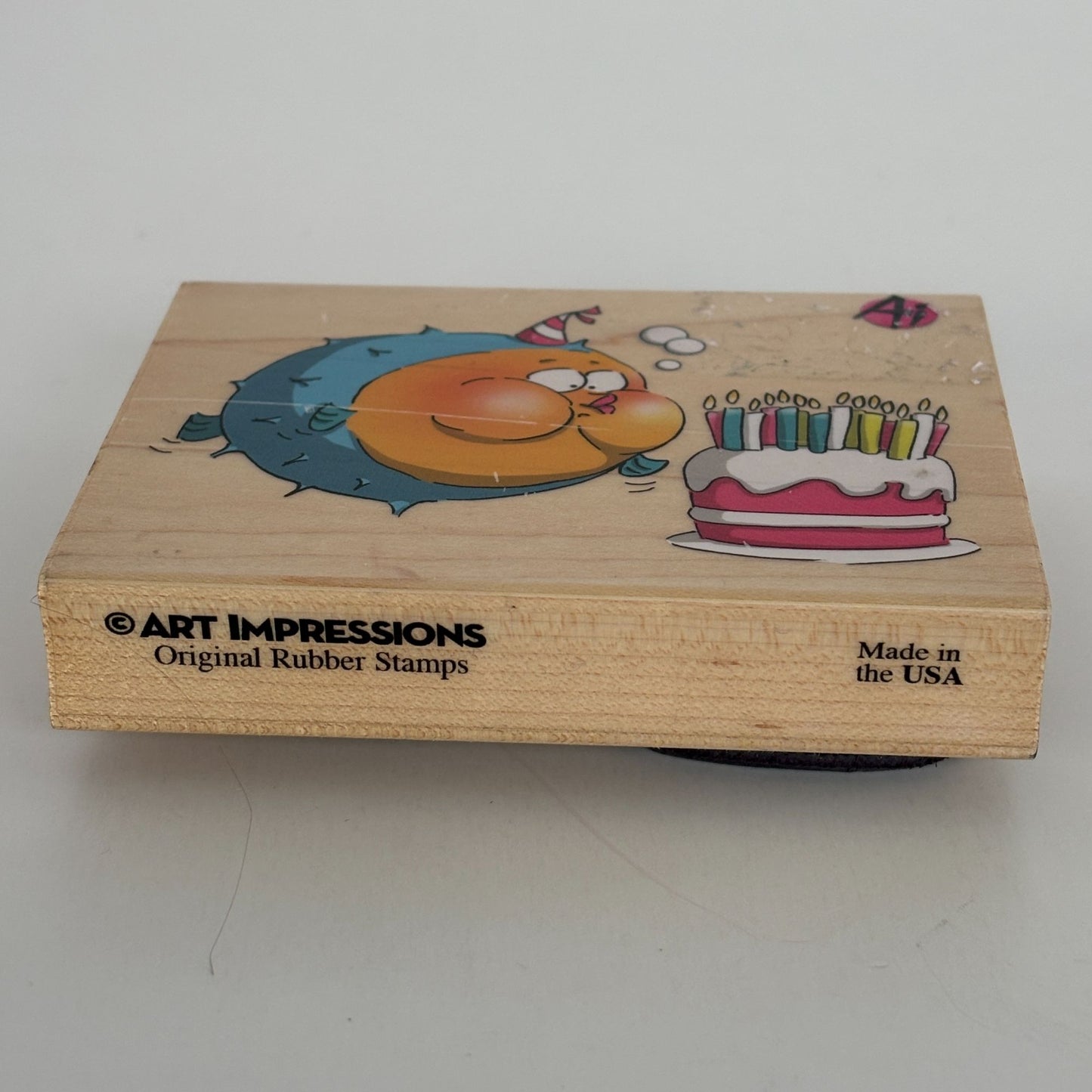 Art Impressions Rubber Stamp Deep Breath Birthday Fish Blowing Cake Candle 4595
