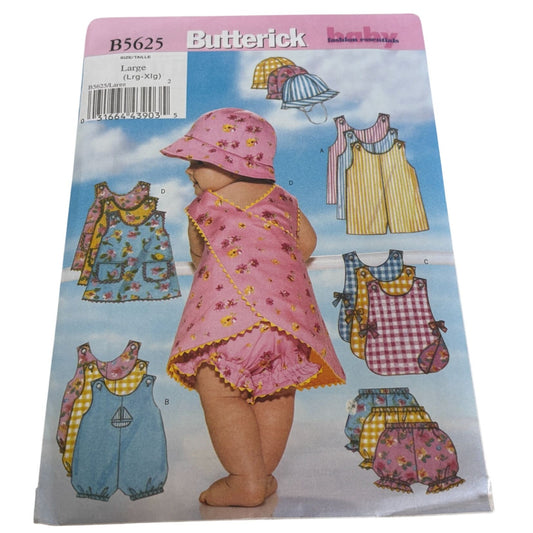 Butterick Sewing Pattern B5625 Infant Baby Romper Jumper Hat Set Summer Uncut