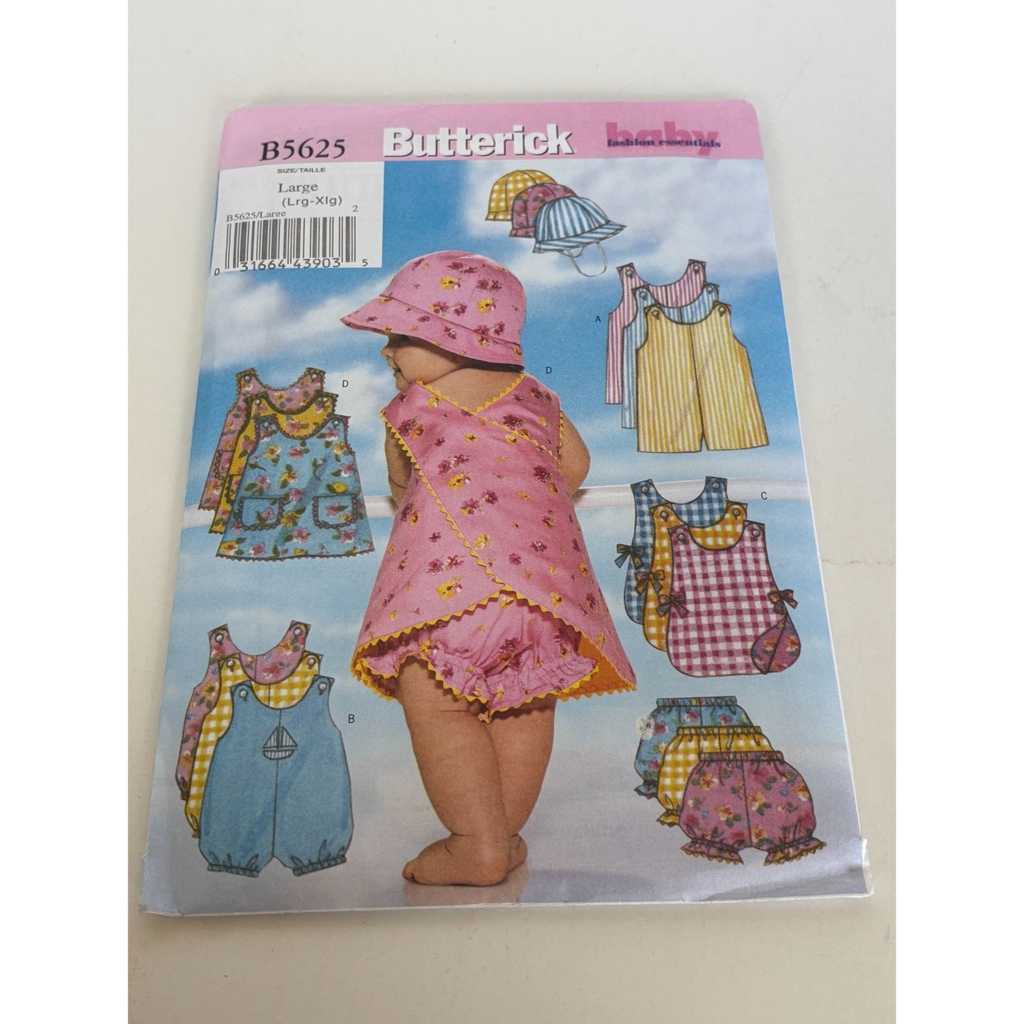 Butterick Sewing Pattern B5625 Infant Baby Romper Jumper Hat Set Summer Uncut