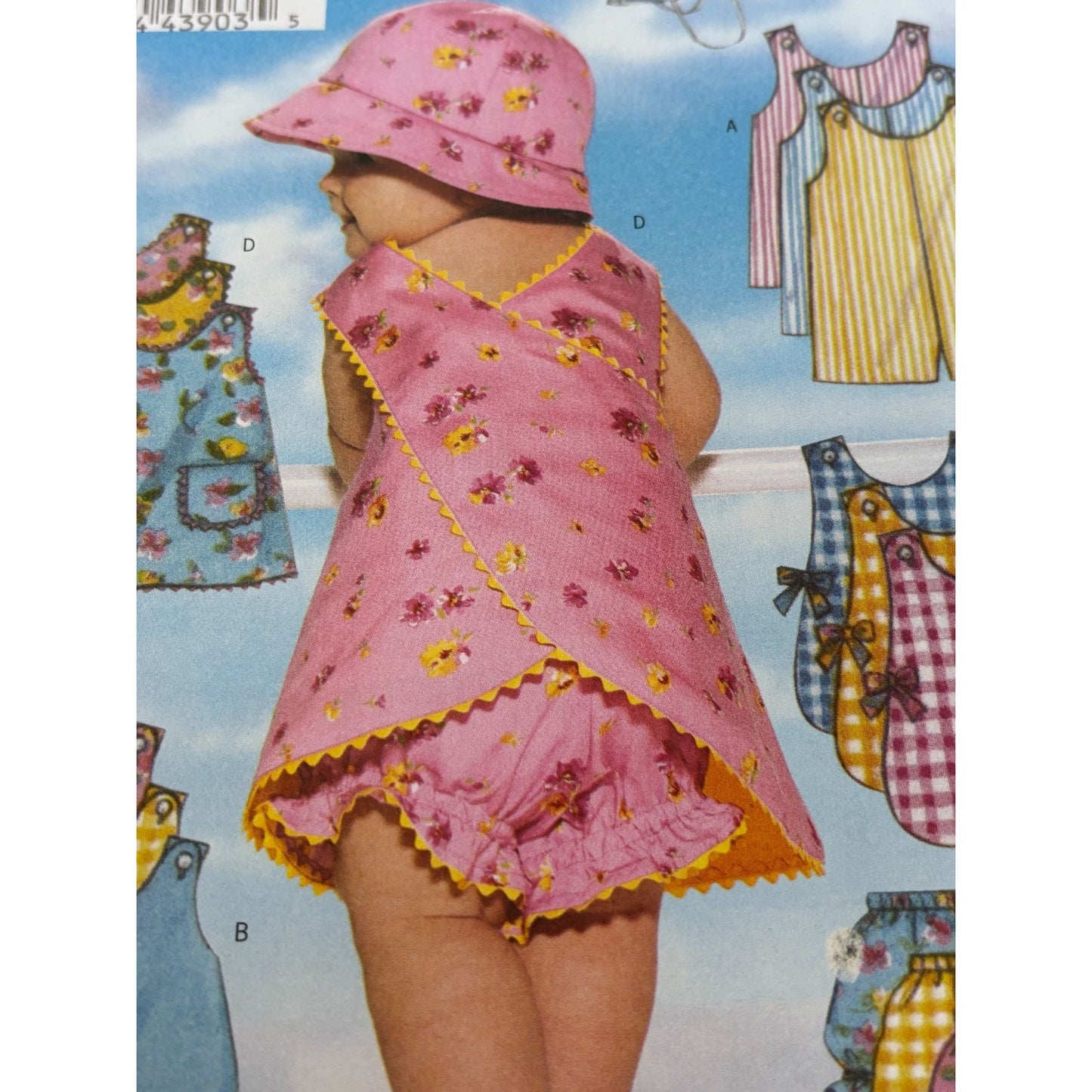 Butterick Sewing Pattern B5625 Infant Baby Romper Jumper Hat Set Summer Uncut