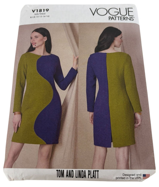 Vogue Sewing Pattern V1819 Sheath Dress Color Block Work Career Fall 8-16 Uncut