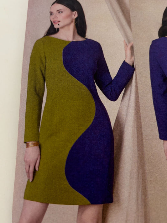 Vogue Sewing Pattern V1819 Sheath Dress Color Block Work Career Fall 8-16 Uncut