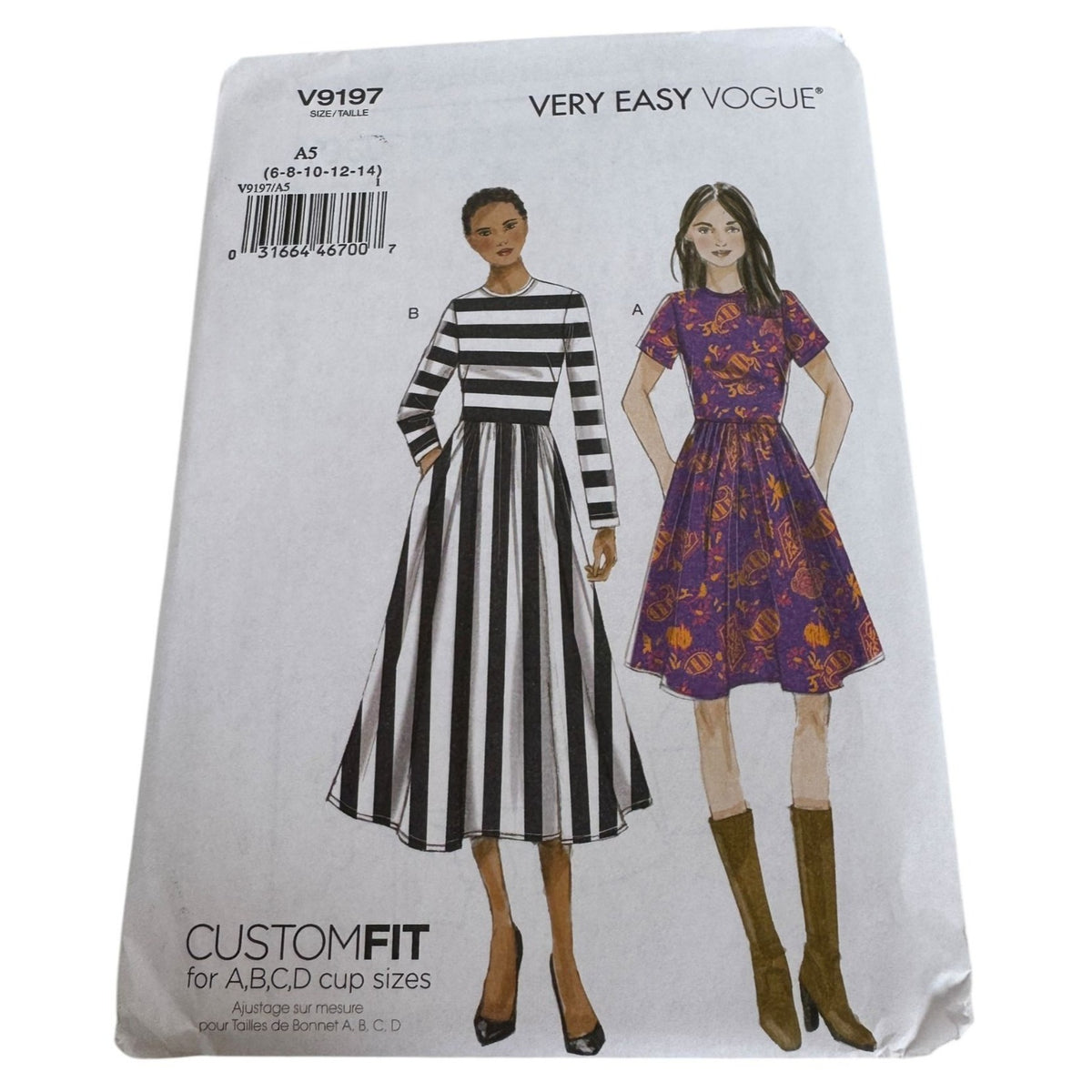 Vogue Sewing Pattern V9197 Misses Dress Pockets Easy Cup size A, B C D 6-14 UC