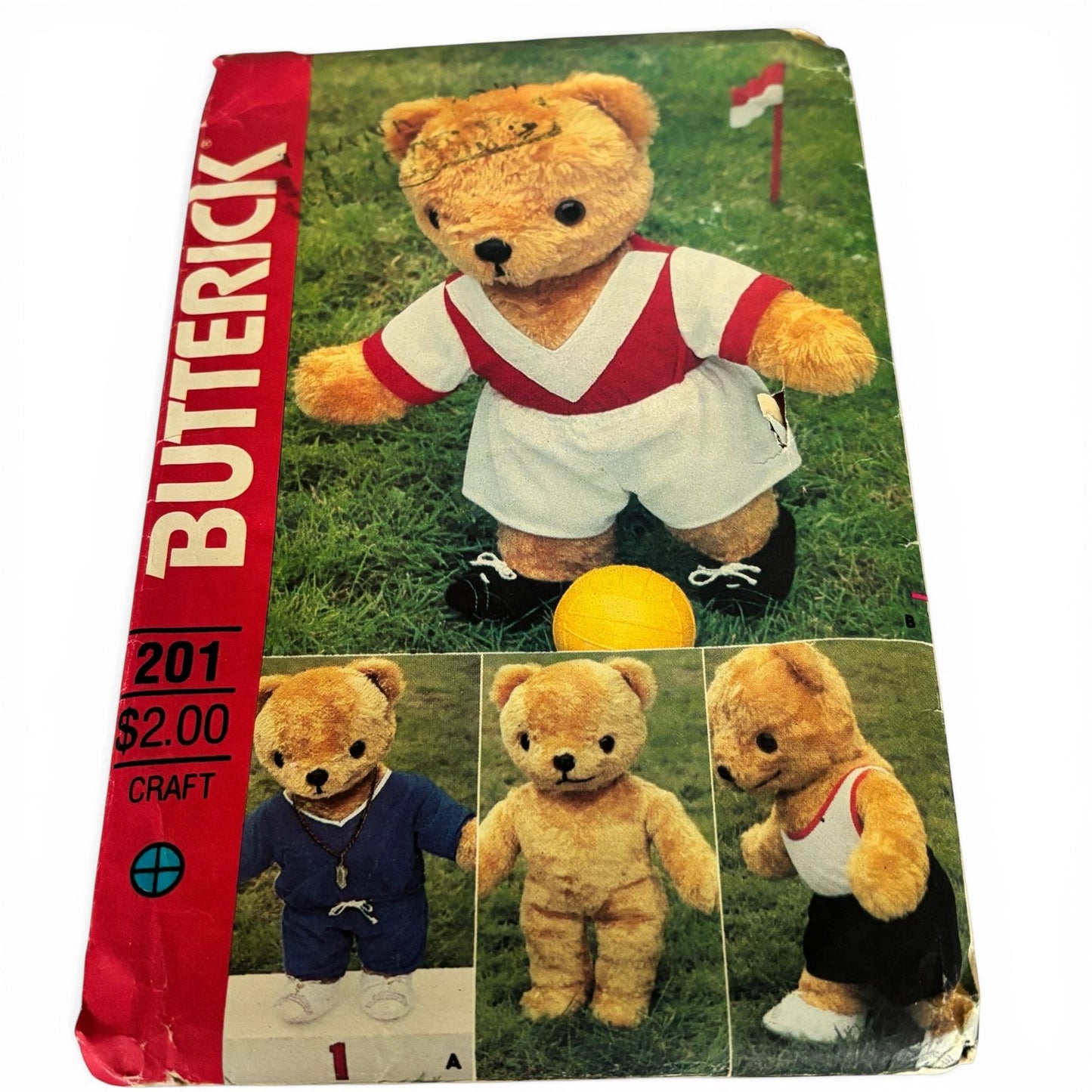 Butterick Sewing Pattern 201 Teddy Bear Stuffed Animal Plush Toy Vintage 1980s Uncut