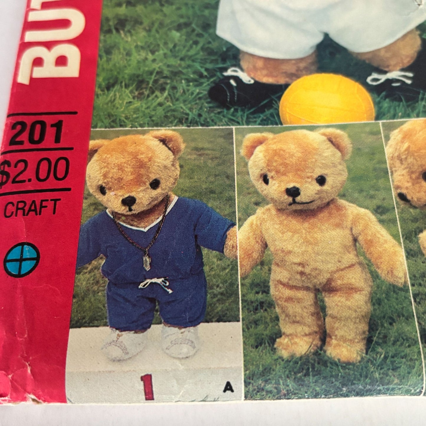 Butterick Sewing Pattern 201 Teddy Bear Stuffed Animal Plush Toy Vintage 1980s Uncut