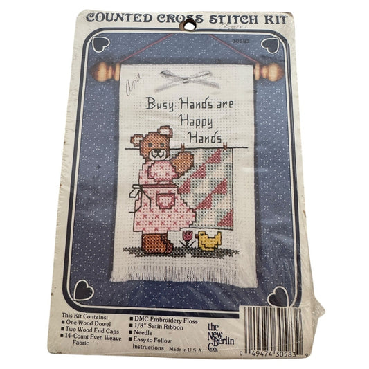 The New Berlin Counted Cross Stitch Kit Busy Hands Are Happy Hands Bear Duck