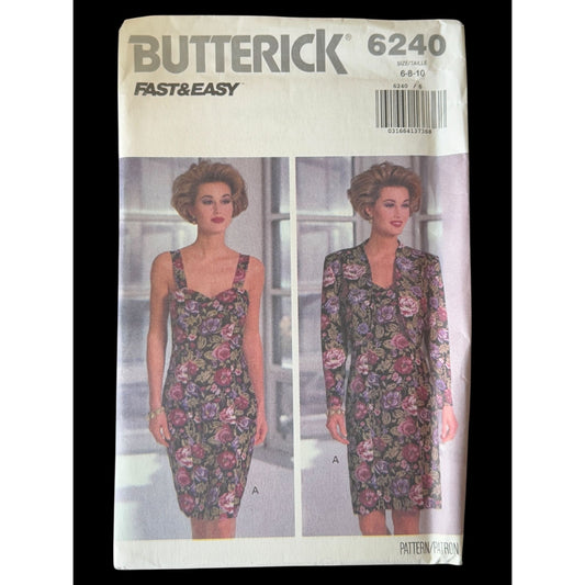 Butterick Sewing Pattern 6240 Work Jacket and Dress Easy Career 1990s UC 6 8 10