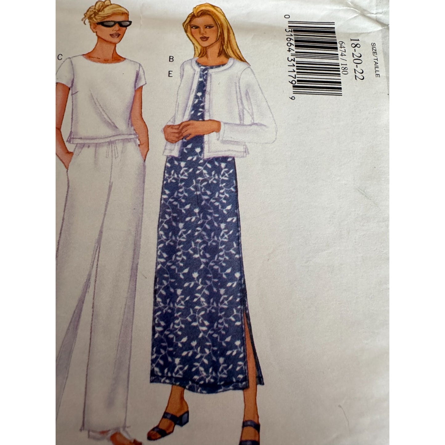 Y2K Minimalist Sewing Pattern Butterick 6474 Capsule Wardrobe Jacket Dress Skirt Pants Size 18-22 Uncut