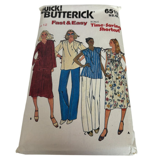 Butterick Sewing Pattern 6513 Maternity Dress Tunic Pants Skirt Vintage 12 CUT