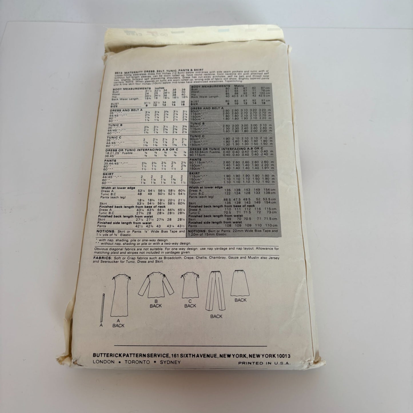 Butterick Sewing Pattern 6513 Maternity Dress Tunic Pants Skirt Vintage 12 CUT