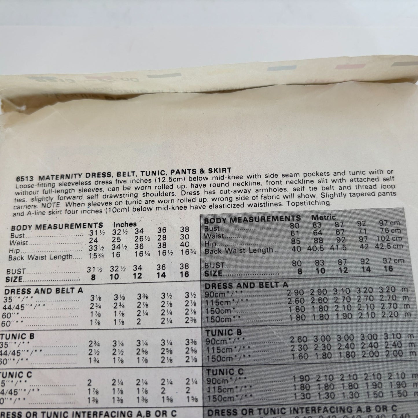 Butterick Sewing Pattern 6513 Maternity Dress Tunic Pants Skirt Vintage 12 CUT