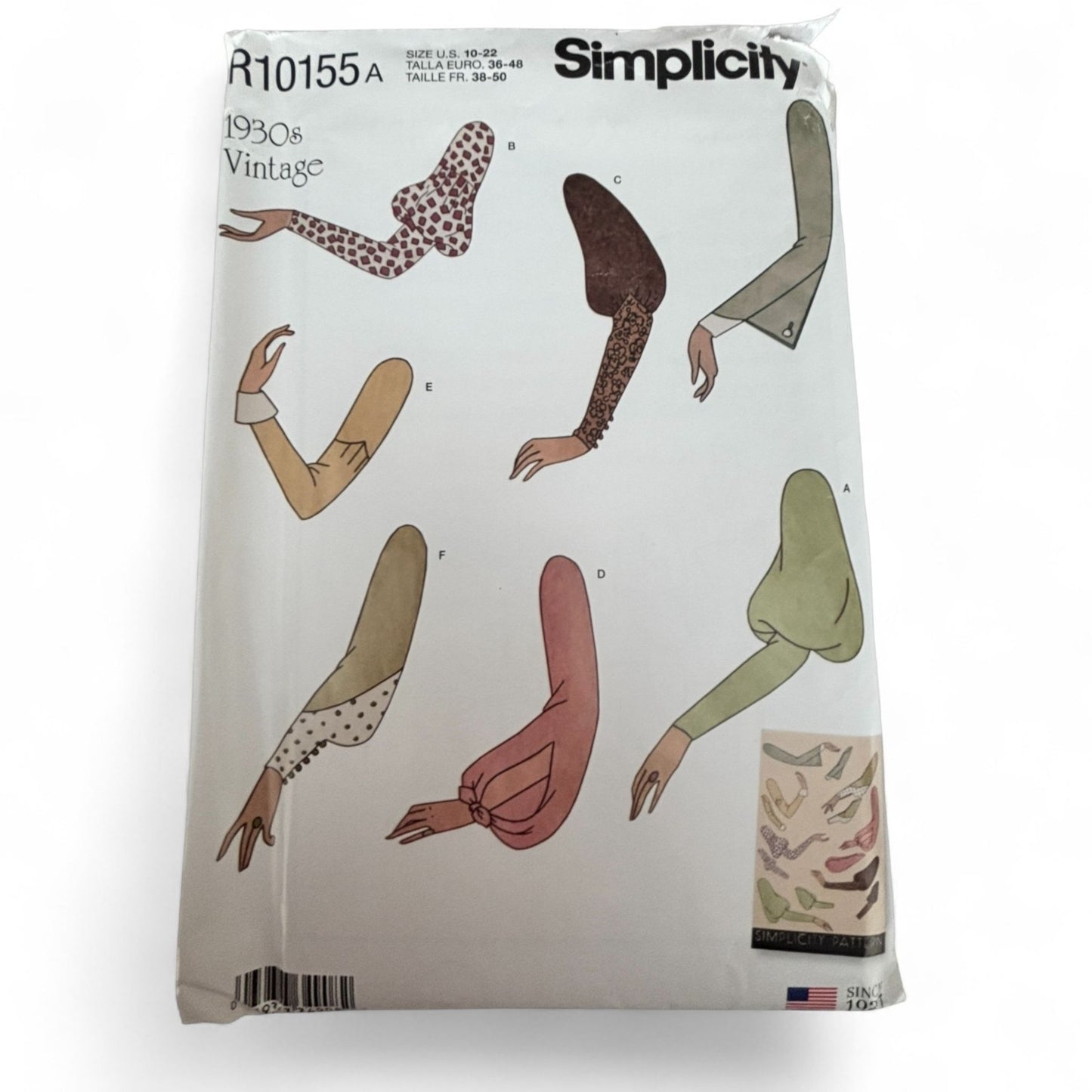 Simplicity Sewing Pattern R10155 1930s Vintage Sleeves Bodice Guide 2019 Uncut Upcycle Clothing
