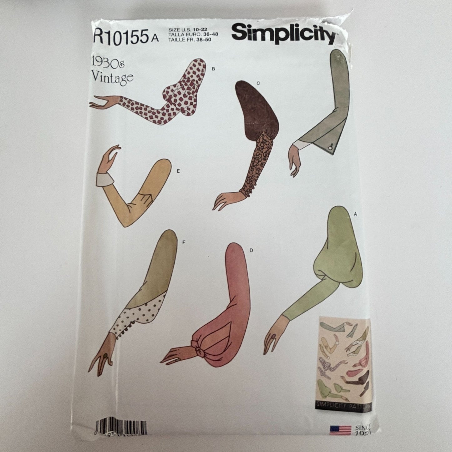 Simplicity Sewing Pattern R10155 1930s Vintage Sleeves Bodice Guide 2019 Uncut Upcycle Clothing