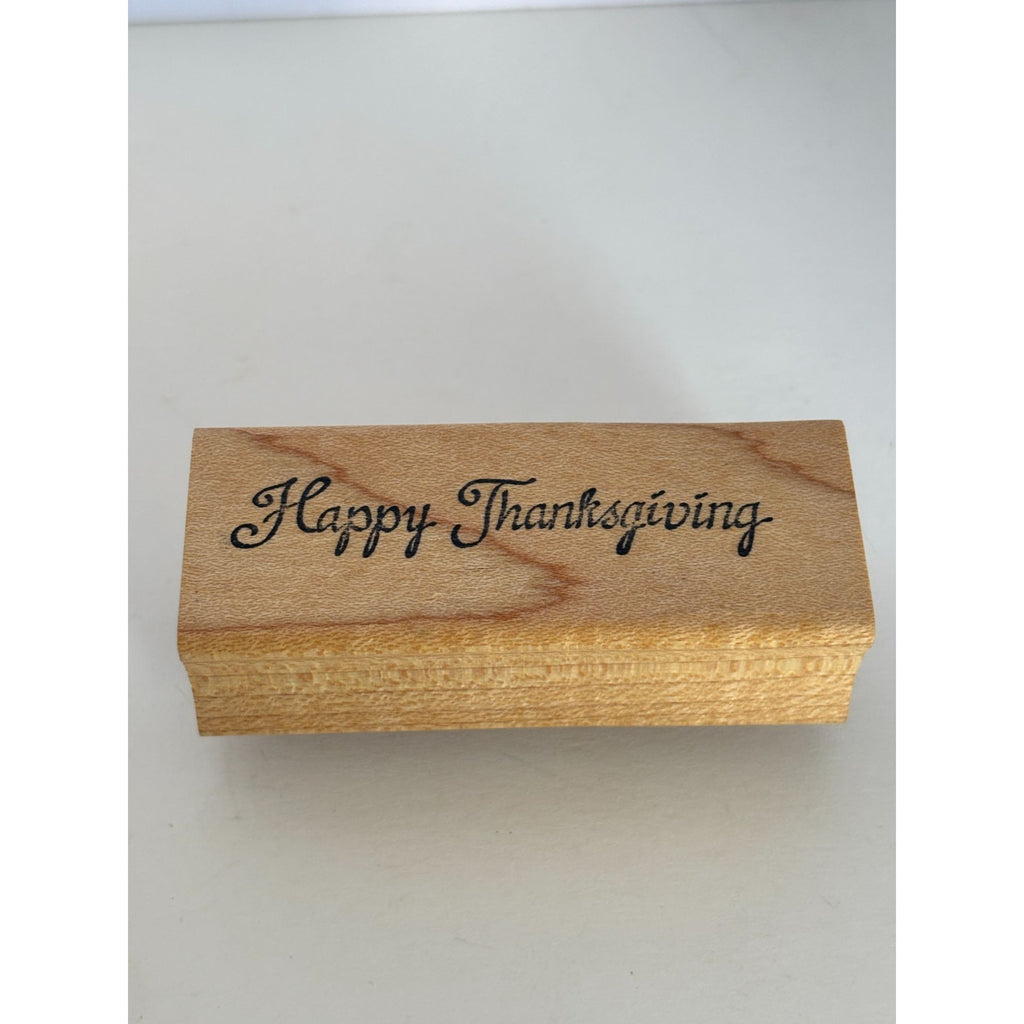 Double D Rubber Stamp Happy Thanksgiving Sentiment Fall Cursive Word Cardmaking Wooden Autumn