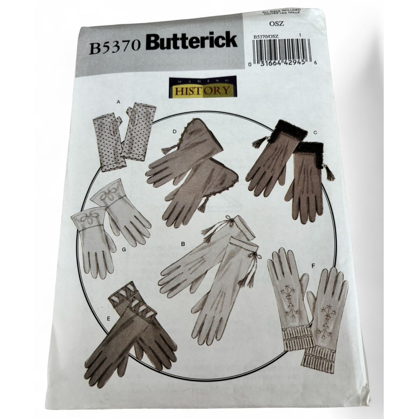 Butterick B5370 Historical Gloves Sewing Pattern Victorian Costume Reenactment