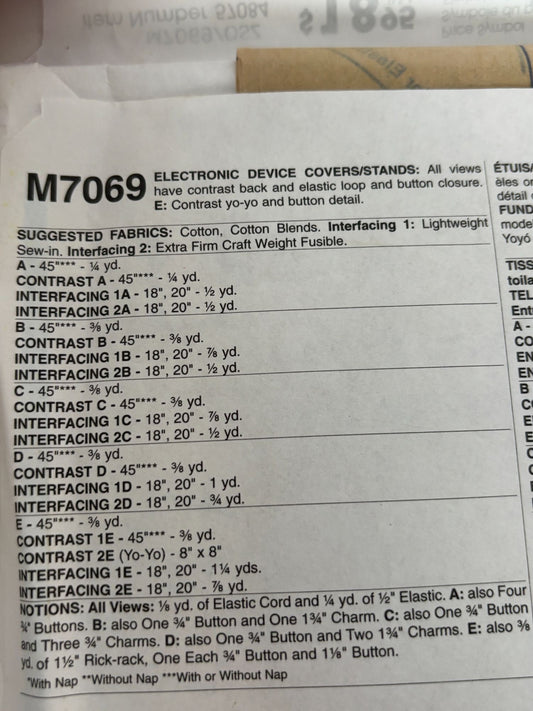 McCalls Sewing Pattern M7069 Electronic Device Covers Stands E-Reader WhistlePig