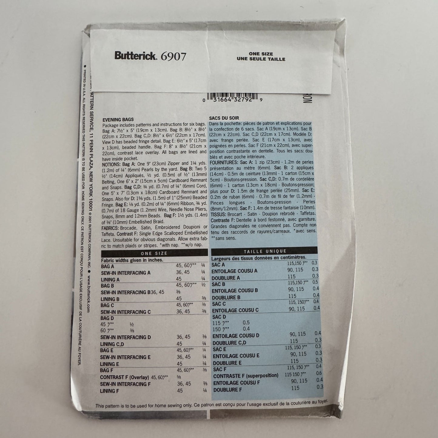 Butterick Sewing Pattern 6907 Evening Bag Purse Fashion Accessory Formal Handbag