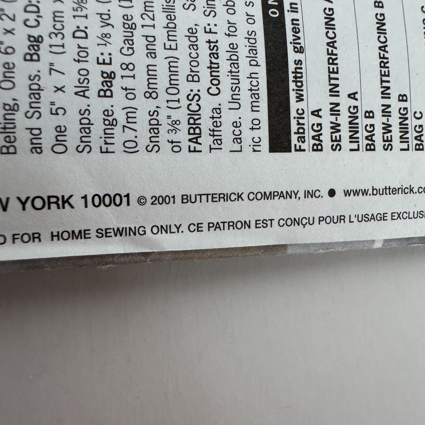 Butterick Sewing Pattern 6907 Evening Bag Purse Fashion Accessory Formal Handbag