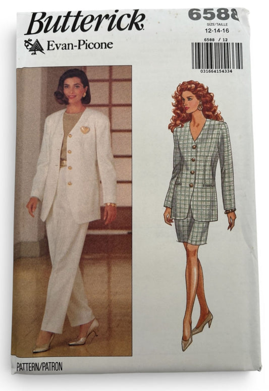 Butterick Sewing Pattern 6588 Jacket Skirt Pants Career 1990s Vtg 12 14 16 UC