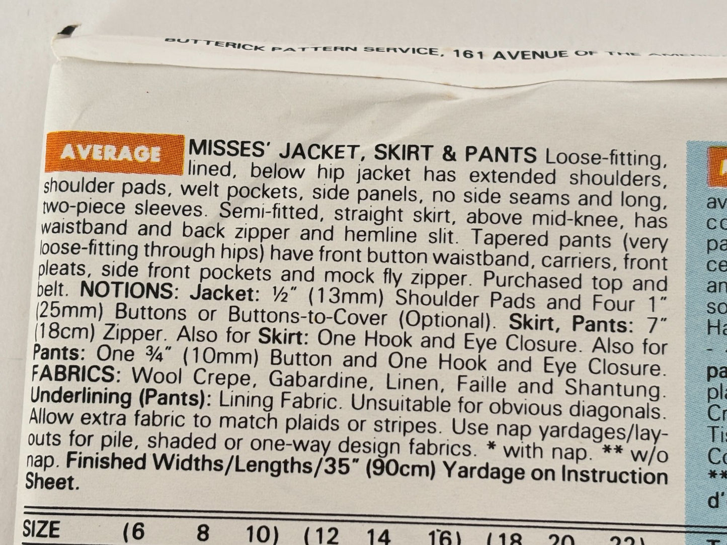 Butterick Sewing Pattern 6588 Jacket Skirt Pants Career 1990s Vtg 12 14 16 UC