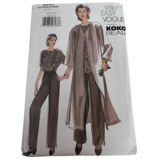 Vogue Sewing Pattern 9899 Oversized A-Line Duster Top Pants Easy Work 8 10 12 UC