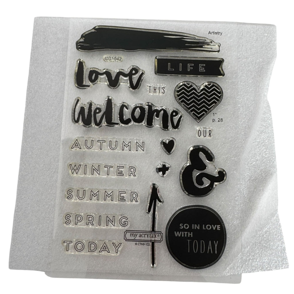 CTMH My Acrylix Acrylic Stamp Set Hello Life Pocket Scrapbooking Seasons CC1042