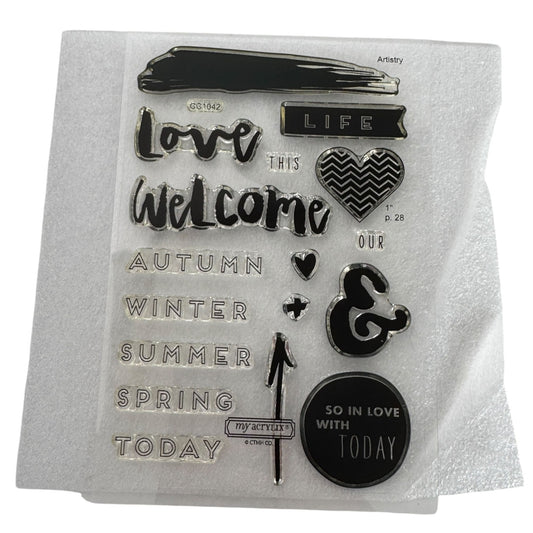 CTMH My Acrylix Acrylic Stamp Set Hello Life Pocket Scrapbooking Seasons CC1042