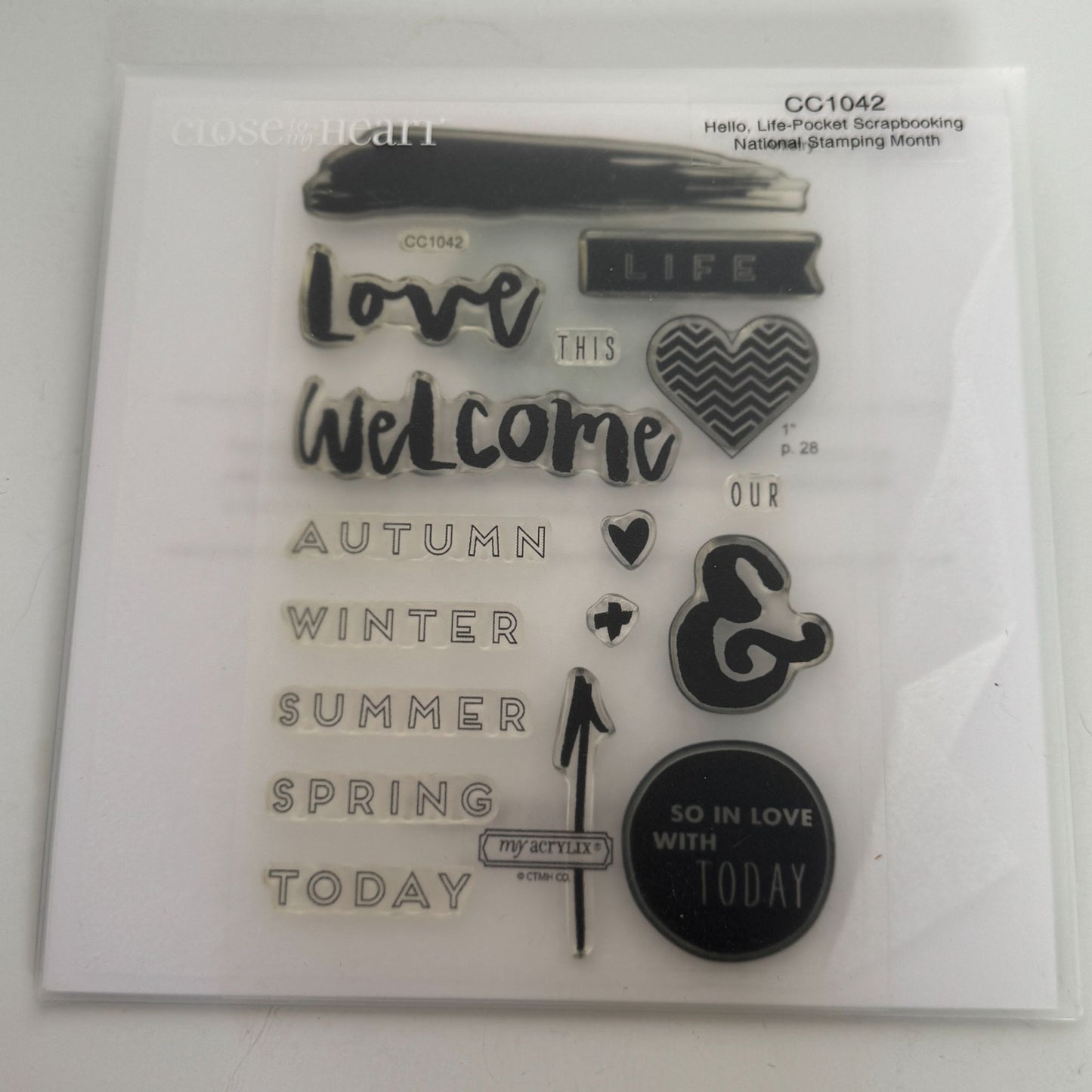 CTMH My Acrylix Acrylic Stamp Set Hello Life Pocket Scrapbooking Seasons CC1042