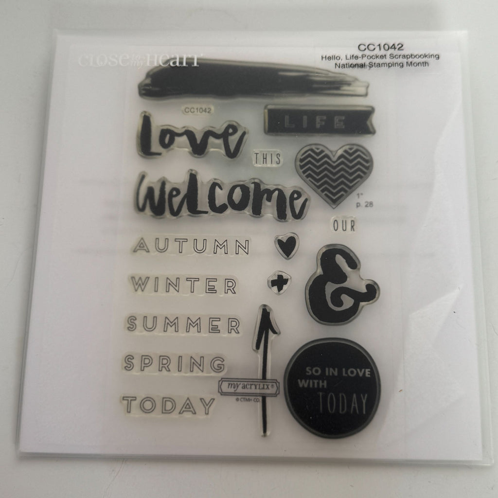CTMH My Acrylix Acrylic Stamp Set Hello Life Pocket Scrapbooking Seasons CC1042