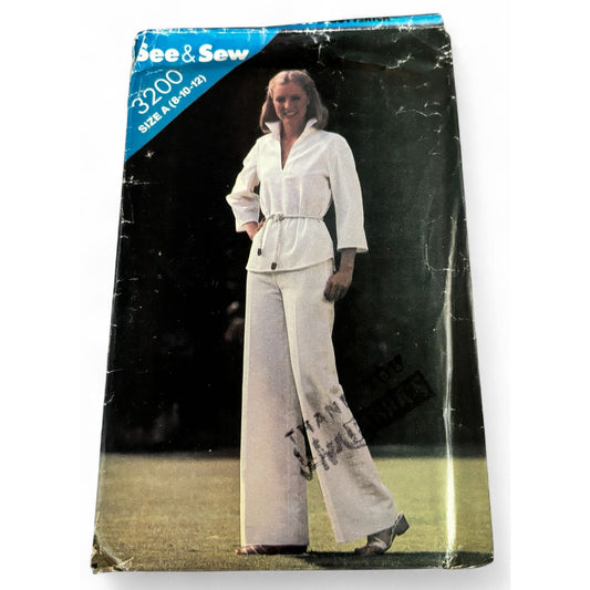 Butterick Sewing Pattern 3200 Wide Leg Pants Set Boho Top 8-12 Vintage 1970s Uncut