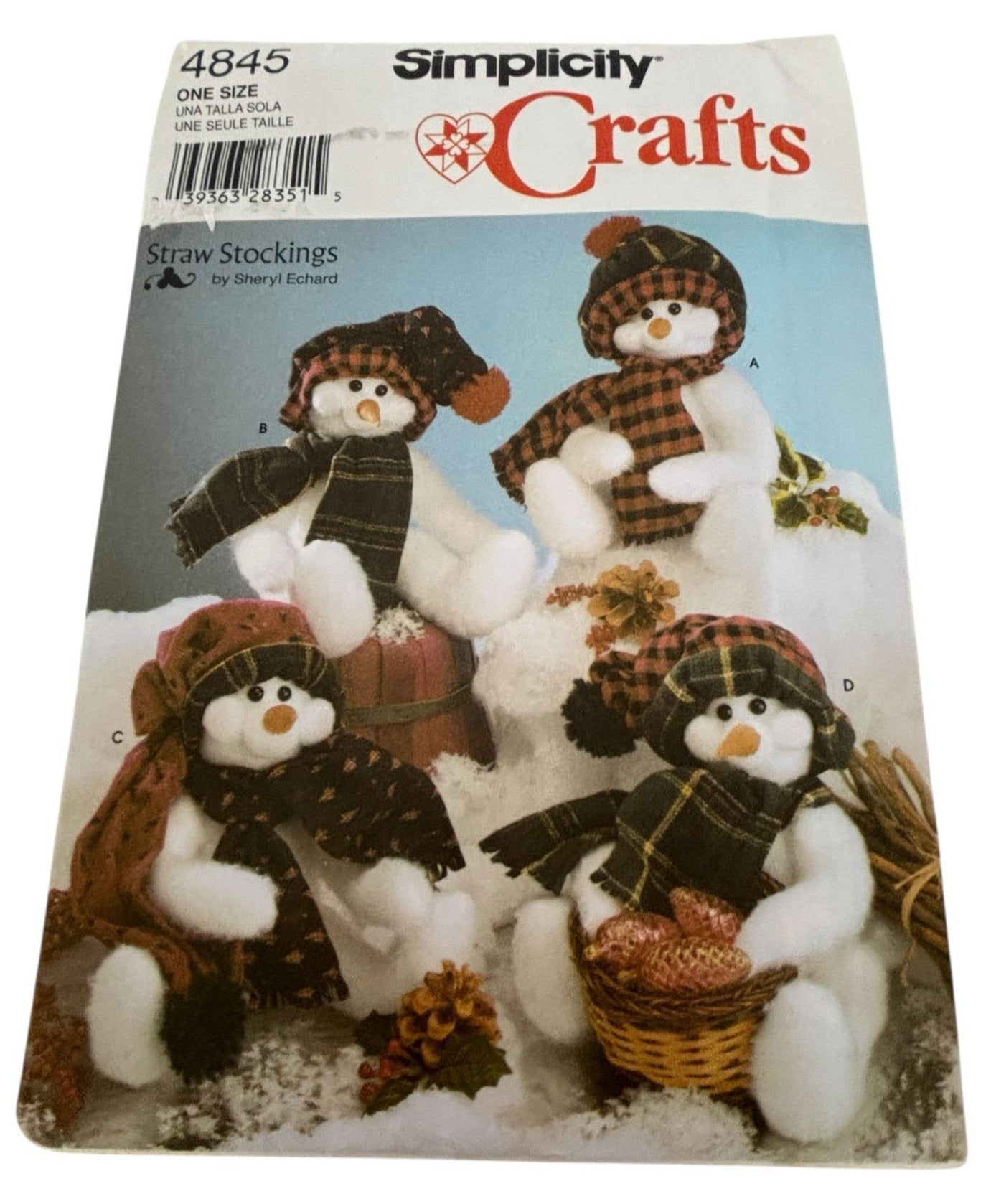 Simplicity Crafts Sewing Pattern 4845 Snowmen Christmas Home Decor Snowman Scarf