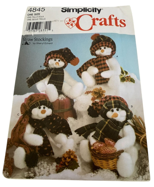 Simplicity Crafts Sewing Pattern 4845 Snowmen Christmas Home Decor Snowman Scarf