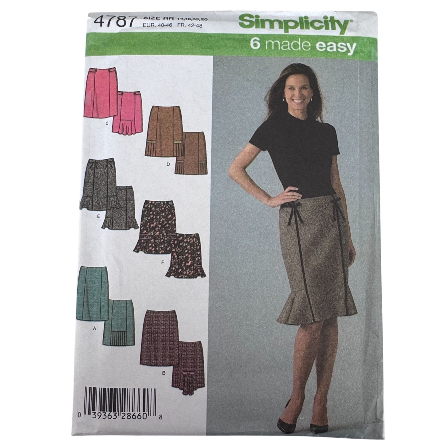 Simplicity Sewing Pattern 4787 Midi Skirt Y2K Office Core Feminine Workwear 14-20 Uncut Career