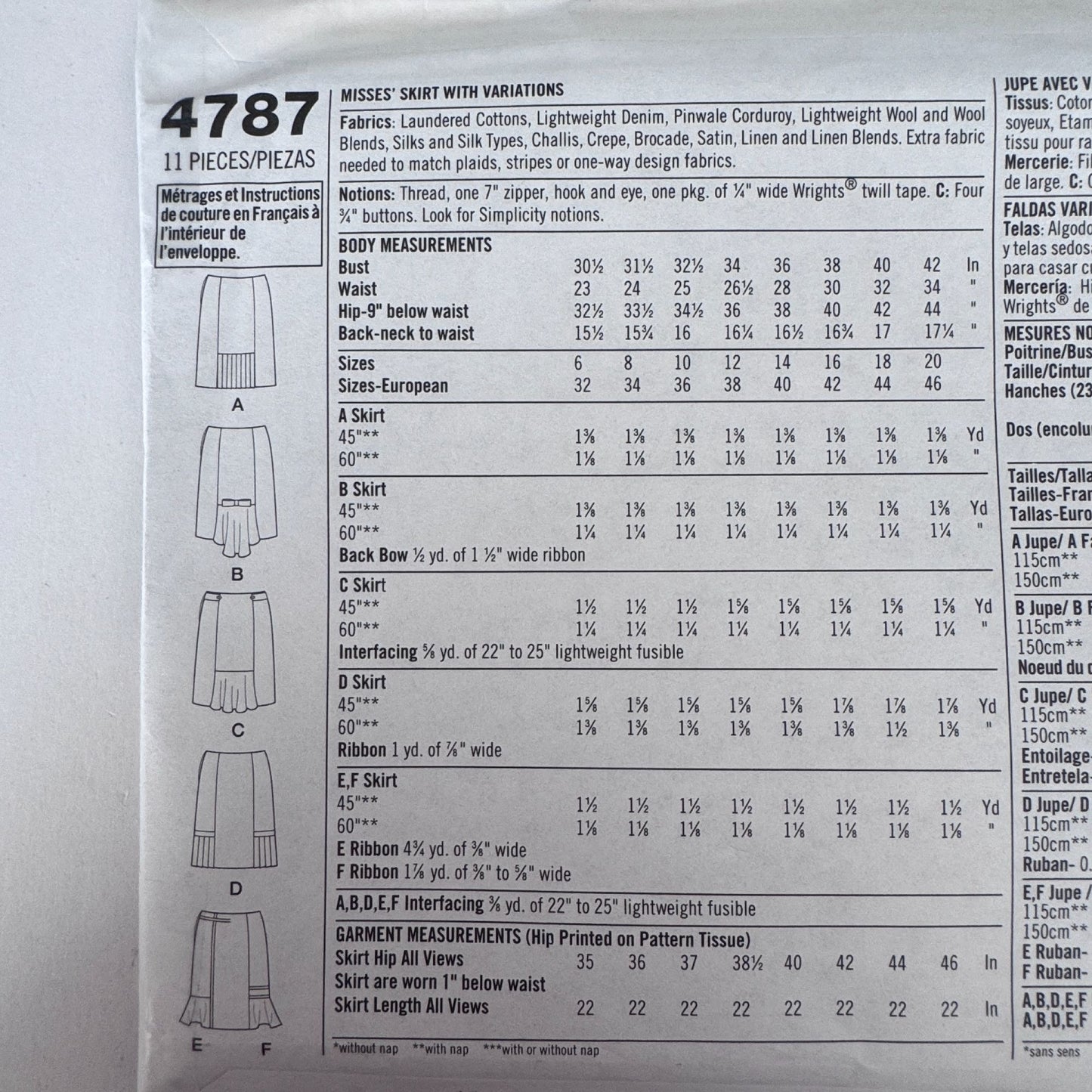 Simplicity Sewing Pattern 4787 Midi Skirt Y2K Office Core Feminine Workwear 14-20 Uncut Career