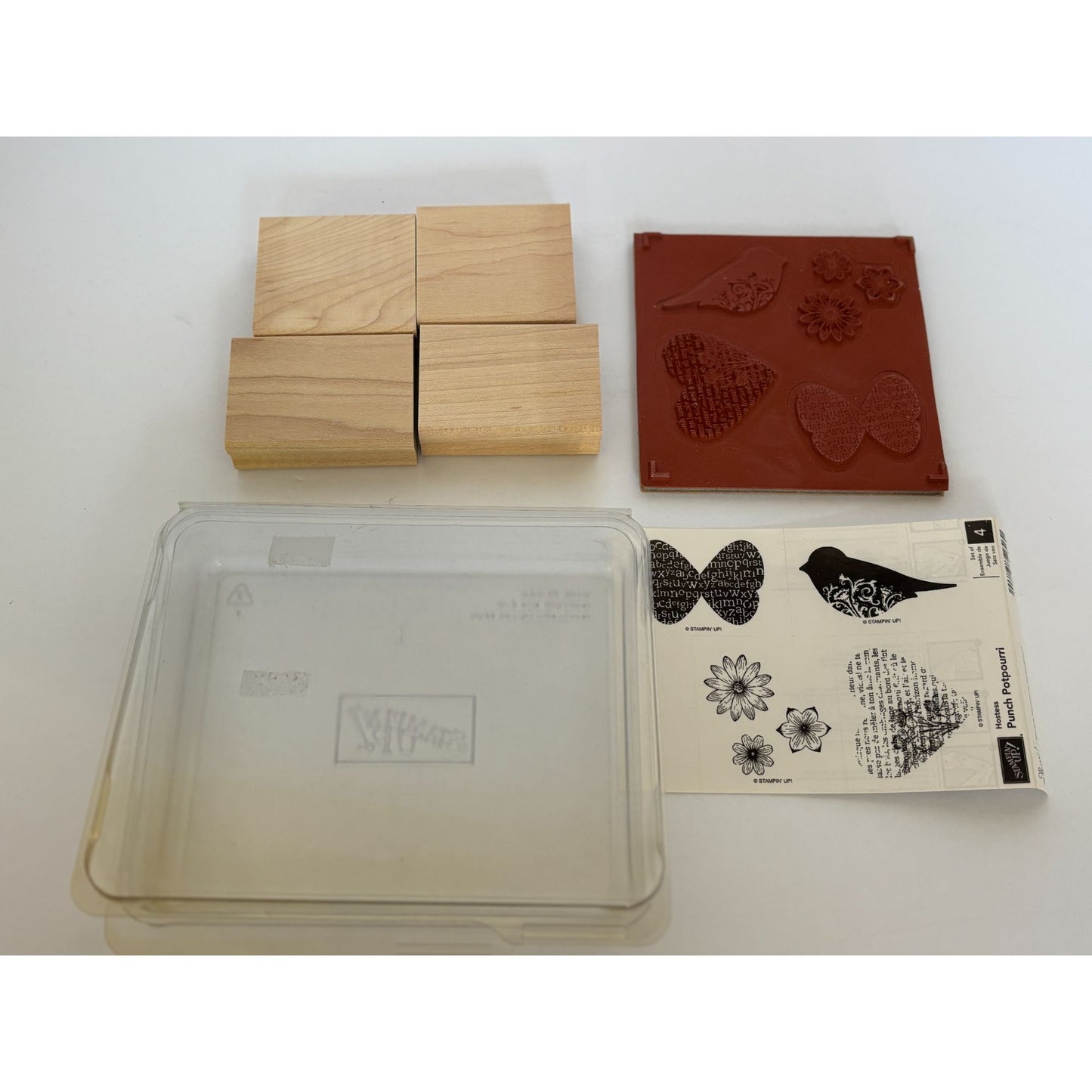 Stampin Up Punch Potpourri Set Wooden Rubber Stamp Bird Butterfly Heart Elegant