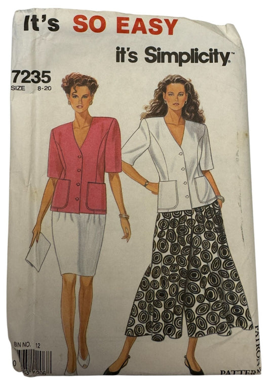 Simplicity Sewing Pattern 7235 Skirt Culottes Jacket Blazer 8-20 Vintage Uncut