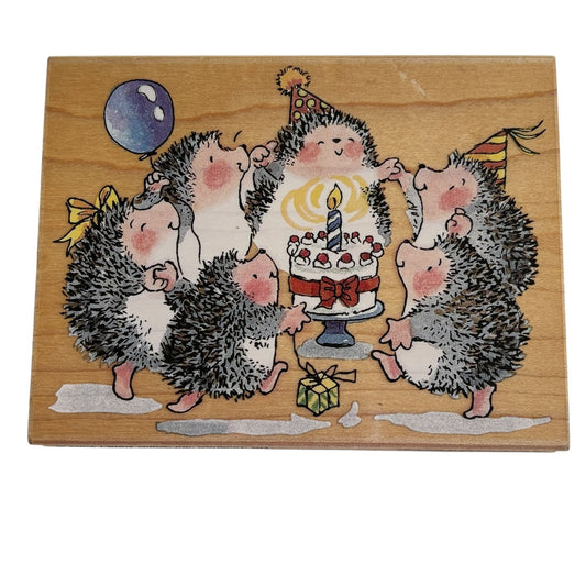 Penny Black Rubber Stamp Hedgehog Cake Dance Birthday Party Family Card Making