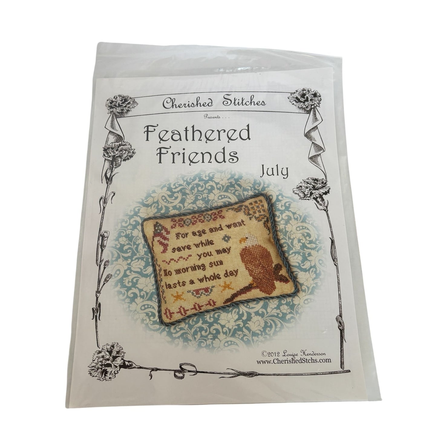 Cherished Stitches Cross Stitch Pattern Feathered Friends July 2012 Eagle Flag